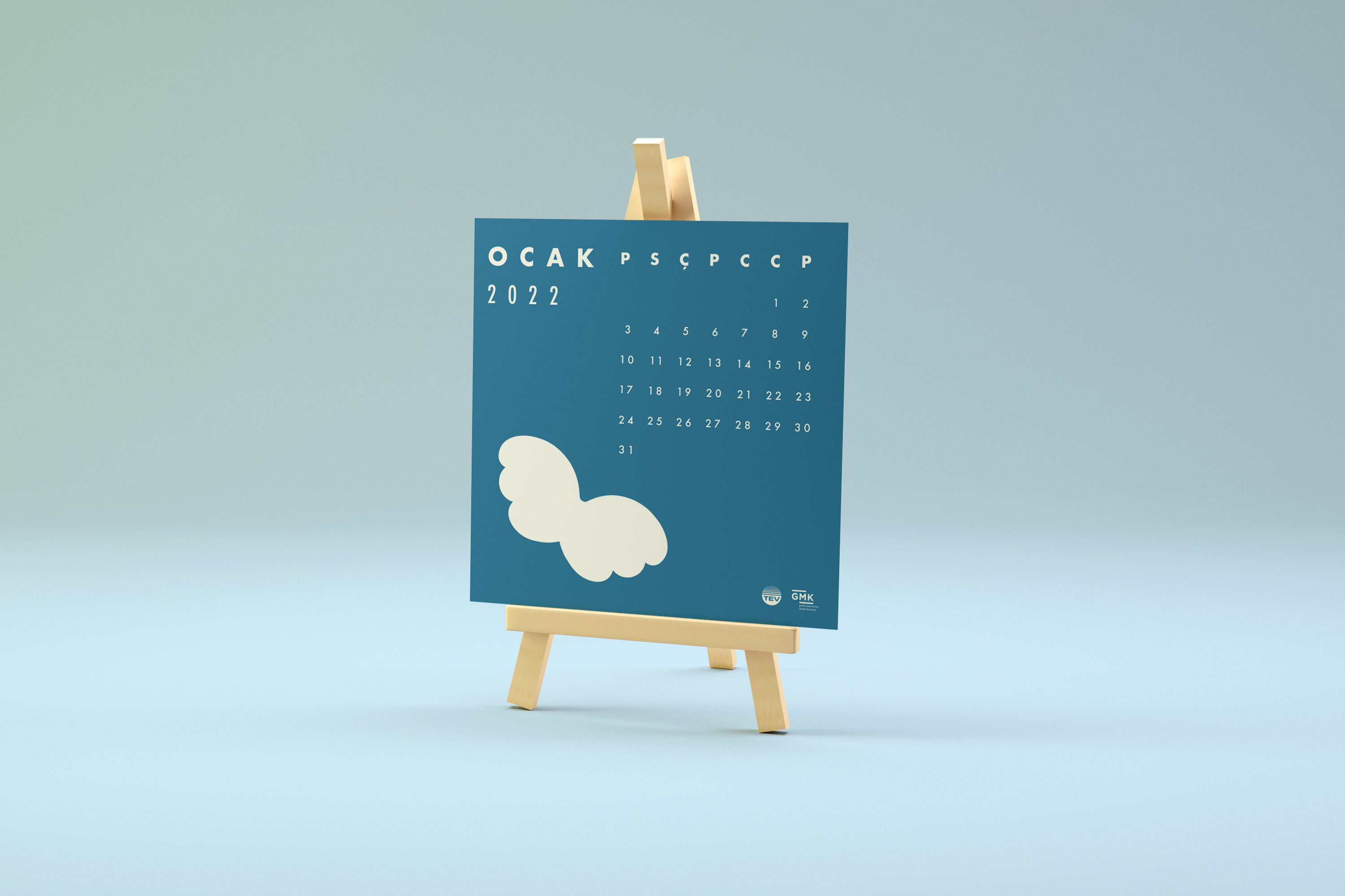 Wood Easel Desk Calendar Mockup kopya
